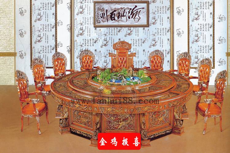 高級雕刻帶噴泉音樂自動旋轉餐臺廠家直銷