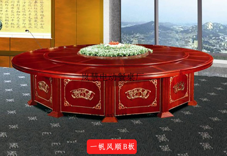 現代中式風格電動轉盤圓形餐