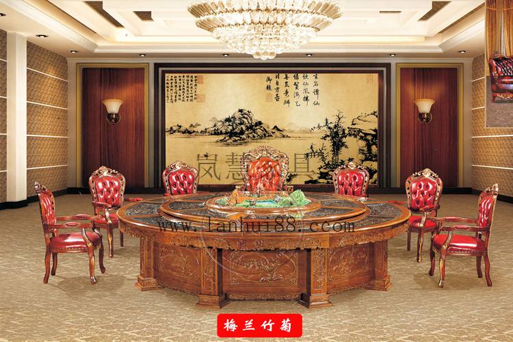 酒店豪華包廂專用大型電動餐桌雕花
