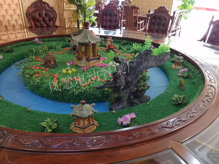豪華全實木深雕電動餐臺噴泉音樂河山圖